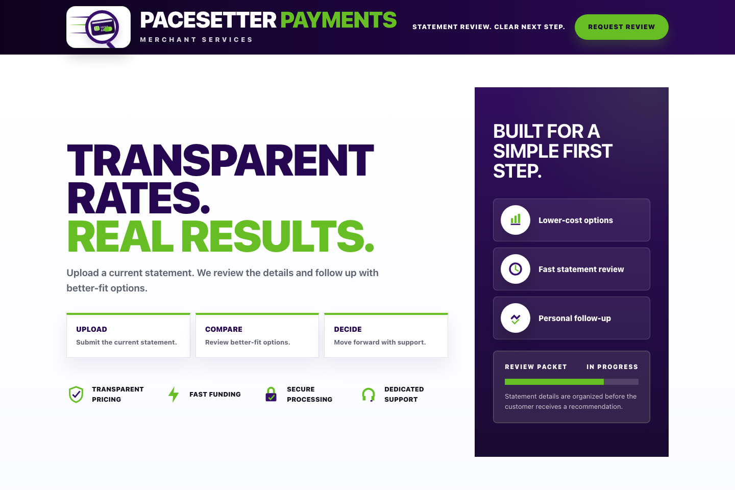 Pacesetter Payments website mockup preview
